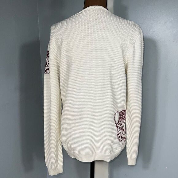 CM White Waffle Texture Long Sleeve Pullover Top White with Knit Tigers Women’s - Picture 7 of 10